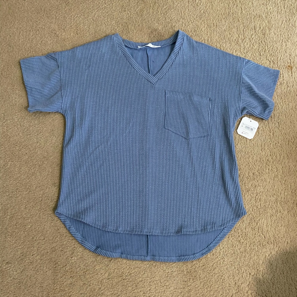 Altar’d State Blue V-Neck Short Sleeve Top